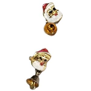 Vintage Tiny Dainty Santa Head Bell Christmas Post Earrings Stocking Stuffer